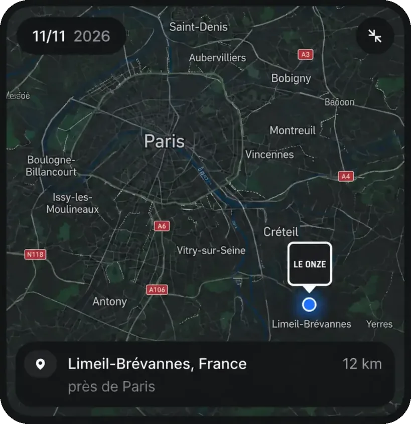 Carte de Paris et de sa région, avec un repère sur Limeil-Brévannes, à une douzaine de kilomètres au sud-est